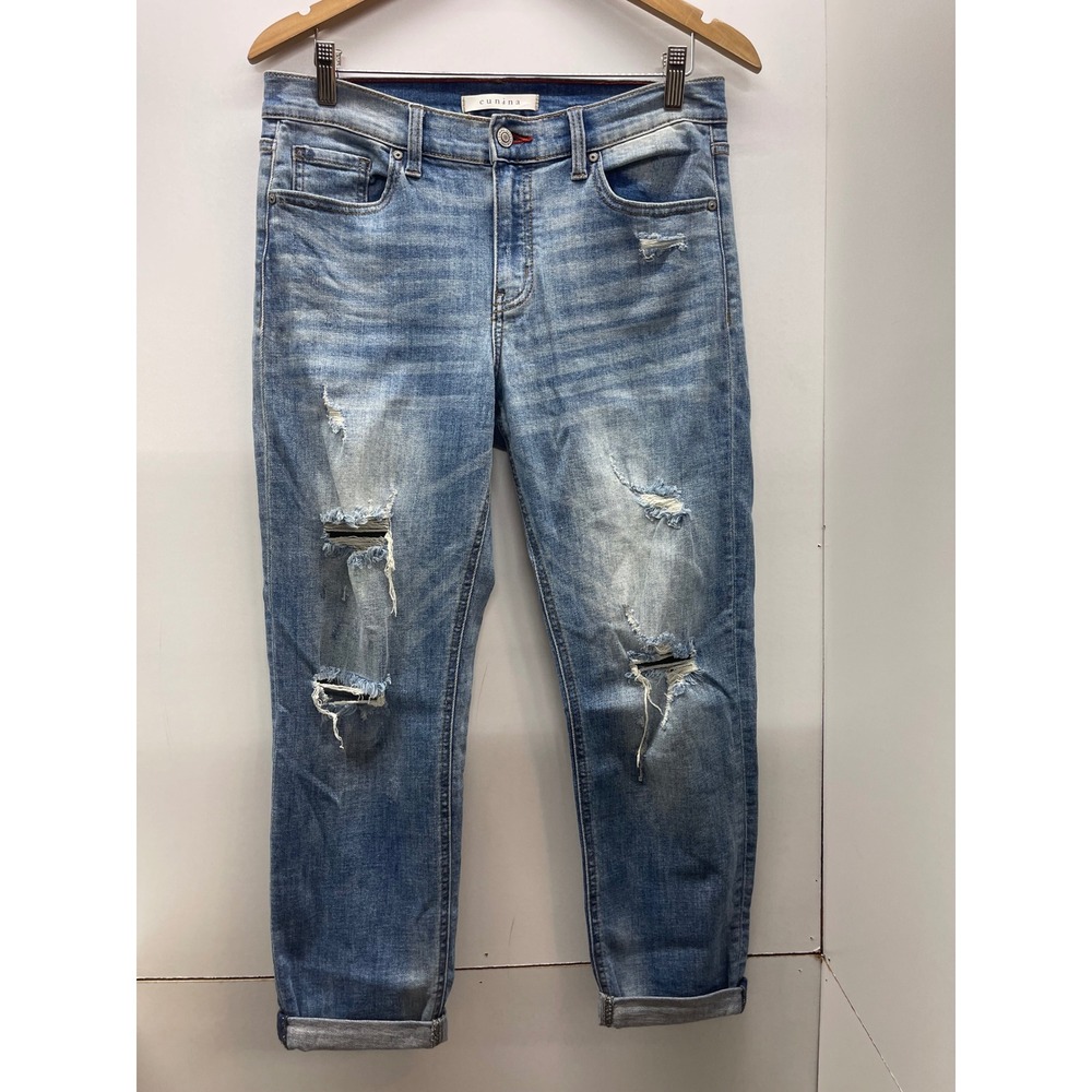 Eunina Frankie Low Rise Girlfriend Jeans Distressed Medium Wash Size 7 0663015